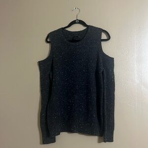 Ann Taylor Factory Sweater Sz XL Cold Shoulder Speckles WOOL Blend Closet Staple